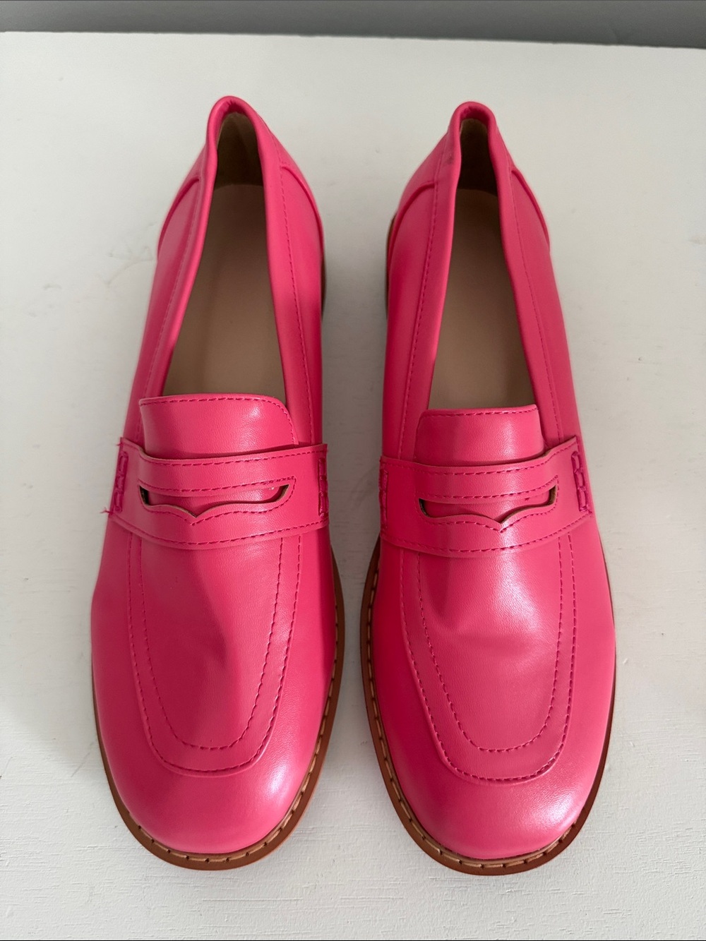 Women's Hot Pink Leather Penny Loafers - Sleek Slip-On Flats